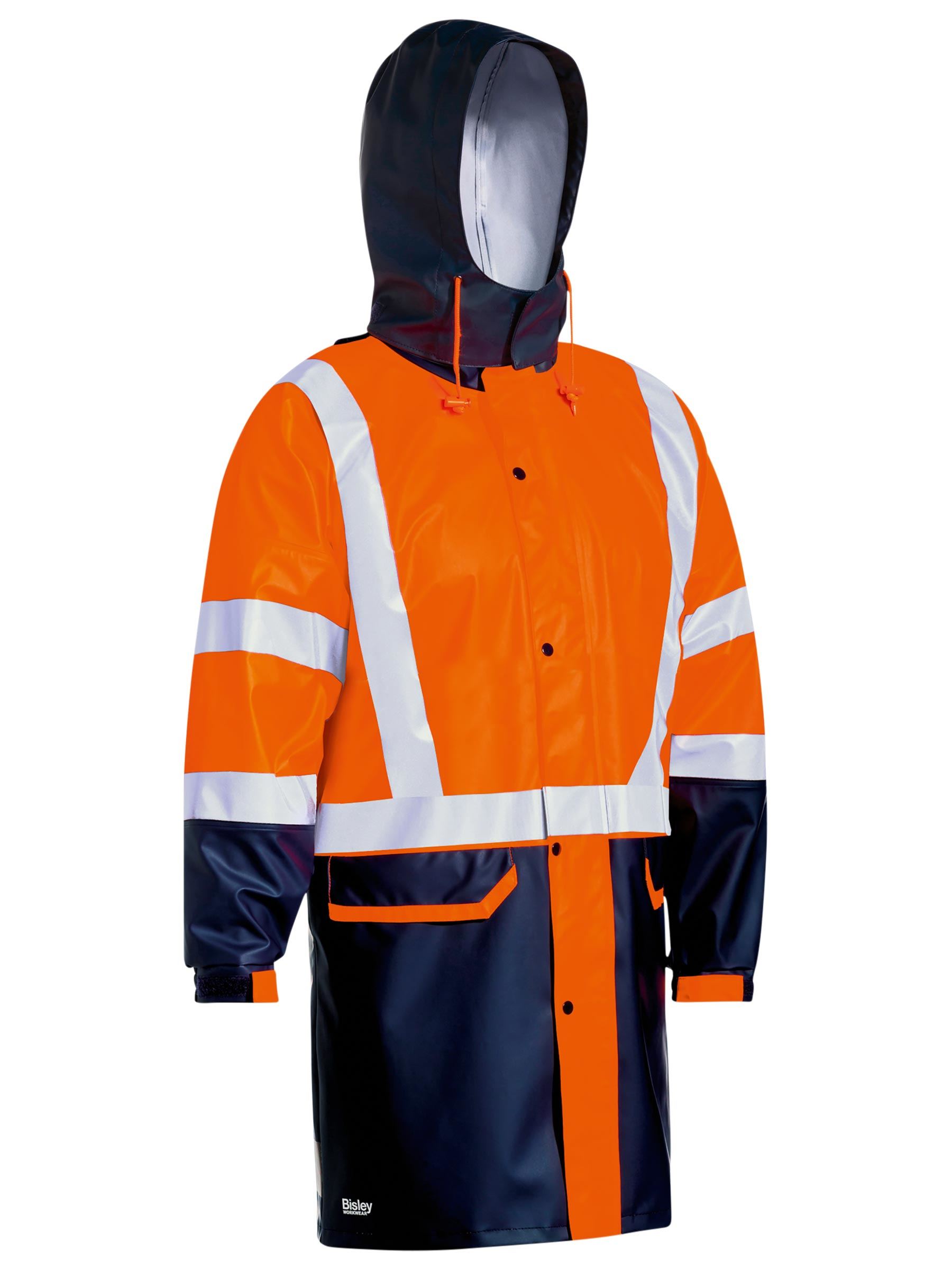 Taped two tone hi vis stretch PU rain coat - BJ6935HT - Bisley Workwear
